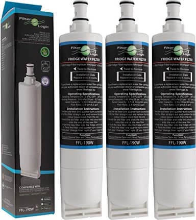 FilterLogic FFL-190W | 3x Filtre à eau compatible avec Whirlpool SBS200 484000008726 SBS002 - Hotpoint 46195027119 481248088024 - Wpro USC009 Clean Ice Water Filter Cartouche réfrigérateur américain