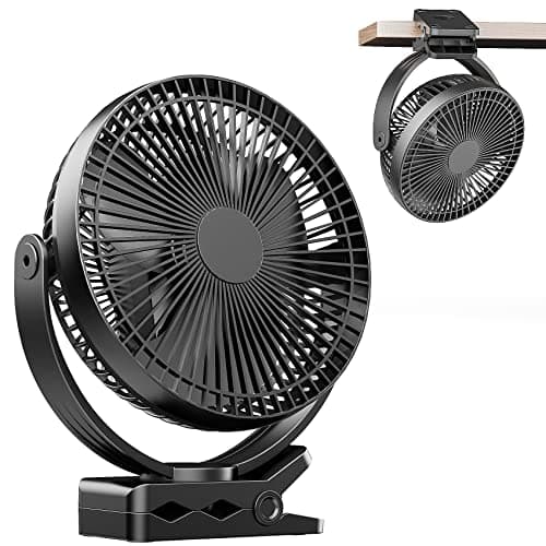 ATEngeus ventilateur Pince USB 8 inch avec batterie 10000 mAh, Portable Petit Ventilateur de Bureau, 4 vitesses, double rotation à 360°, avec câble USB, convient pour les familles, les bureaux