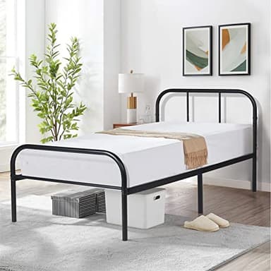 H.J WeDoo Cadre de lit en métal pour Adultes et Enfants avec 6 Pieds en Métal et Sommier Intégré (Lit 1 Place) 90x190cm - Noir