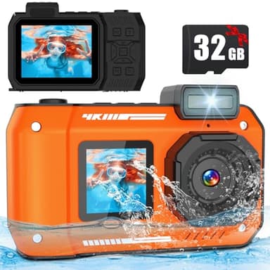 Caméra sous-marine Nawchedo 33FT/10M 4K 48MP Étanche Double écran Orange