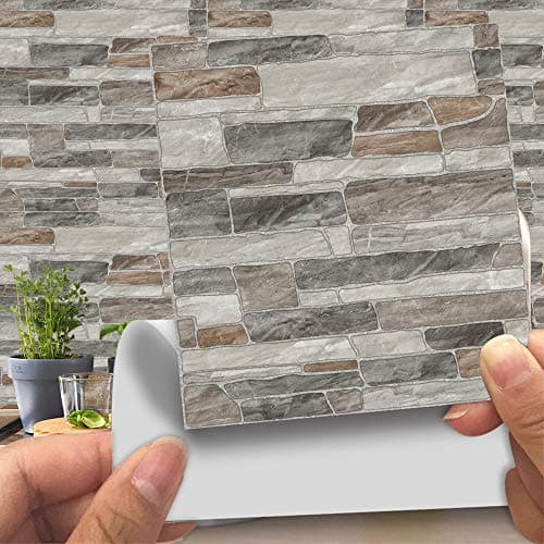 Adhésive Décorative à Carreaux pour Salle de Bains et Cuisine Stickers Carrelage, Hiser 20 Pièces Imitation cuir style brique 3D imitation pierre Imperméables Auto-adhésifs Décoration (LA019,20cm)