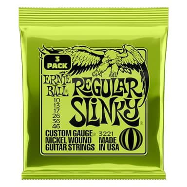 Ernie Ball Regular Slinky Jeu de 3 cordes filées en nickel pour guitare électrique, calibre 10-46