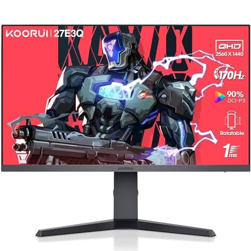 KOORUI Écran PC Gaming 27 Pouces, 170Hz, 2K QHD (2560x1440p), IPS, 1ms, HDR 400, 2xHDMI(144Hz ou 170Hz), DisplayPort(170Hz), Adpitive Sync, 100% sRGB, Hauteur Réglable, Grand Angle de Vue 178°