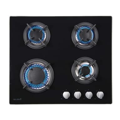 BELDEKO - Plaque de cuisson gaz 4 feux verre noir - 7500W - Grille fonte