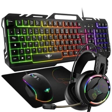 SPIRIT OF GAMER – Pack Gaming 4 en 1 Pro-MKH5 – Clavier Gamer RGB AZERTY Anti-Ghosting/Souris Gamer 7 Boutons RGB 6400 DPI/Casque RGB/Tapis Anti-Dérapant/PC PS4 PS5 Xbox One