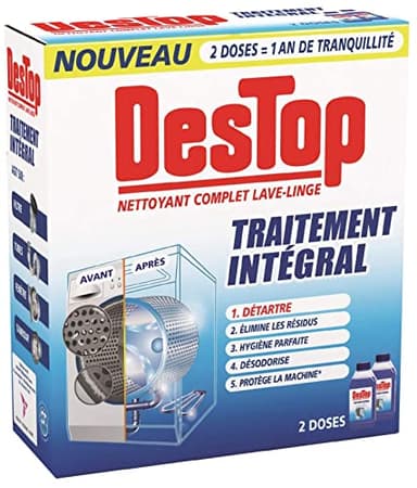 Destop Nettoyant Complet Lave-Linge Traitement Intégral Détartrant, Anti Odeurs, Anti Calcaire et Hygiène Parfaite - 2x250ml