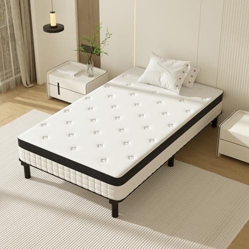 DEWINNER Ensemble Matelas et Sommier 90x190cm, Matelas à Ressorts ensachés et Robuste Cadre de lit en Fer avec 6 Pieds, Lit Complet, épaisseur 18cm,Haute densité, Maintien Parfait