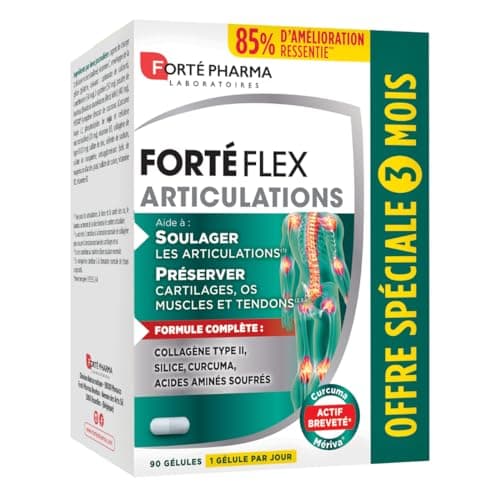 Forté Pharma - FortéFlex Articulations - Complément Alimentaire Articulations - Collagène type II, Curcuma, Vitamine C, Zinc - Santé des os, tendons, ligaments - Format 3 mois, 90 gélules, 1/jour