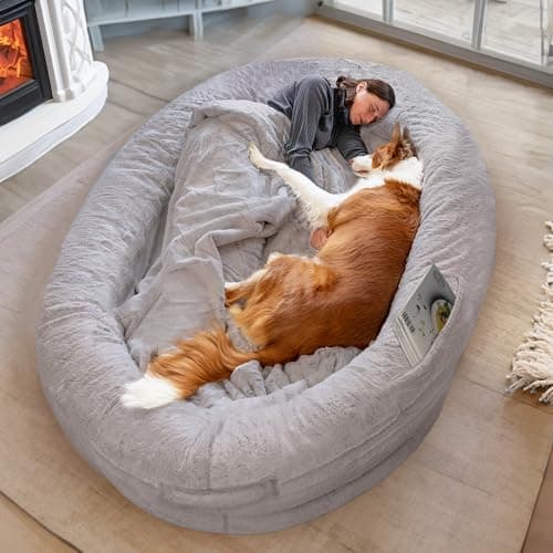 Lit de Chien pour Humains et Animaux de Compagnie | Lit pour Chien, Chaud et Confortable | Panier Géant pour Humains et Animaux | Housse Détachable et Couverture Incluse | Human Dog Bed
