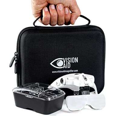 Vision Aid – Lunettes loupe mains libres avec lumière LED, 5 verres, bandeau, étui de rangement, pour loisirs créatifs, dégénérescence oculaire, point de croix, peinture diamant, travail de près