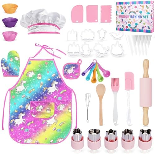 BUOAZR 38PCS Kit Patisserie Enfant, Kit Cuisine Jouet Enfant Y Compris Tablier Cuisine, Toque de Chef, Les Gants, Ensemble de Costumes de Jeu de rôle du Chef pour Fille de 3 à 12Ans