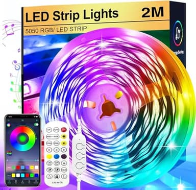 FUPT 2M Ruban Led, Bande Led 5050 RGB, Télécommande Multicolore Flexible Led Ruban, Synchronisé Avec La musique, Convient Pour La Musique A La Maison, Salon, Cuisine
