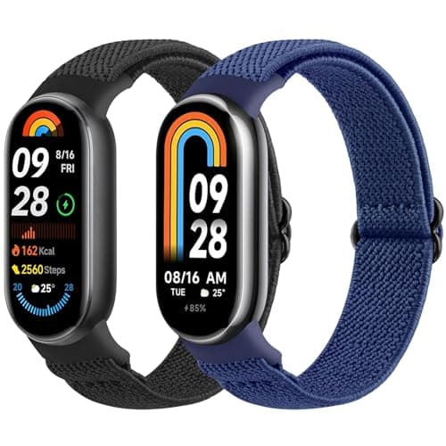 Meliya 2 Pièces Bracelet Compatible avec Xiaomi Mi Band 9/ Xiaomi Mi Band 8, Bracelet Élastique Doux Réglable pour Xiaomi Mi Band 9/ Xiaomi Mi Band 8 (Noir/Bleu Marine)