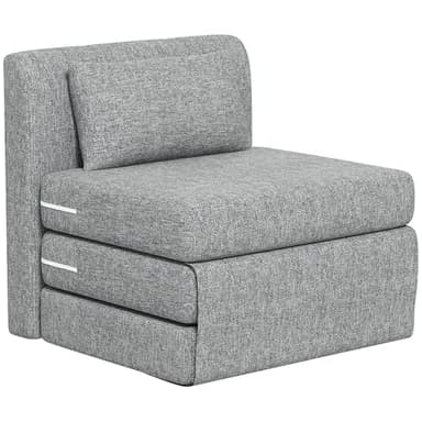 HOMCOM Fauteuil Convertible 1 Place Fauteuil Paresseux chauffeuse 1 Place - Coussin Inclus, Matelas tri-dépliant - pour invités, Salon, Charge 240 kg, Tissu Lin Gris