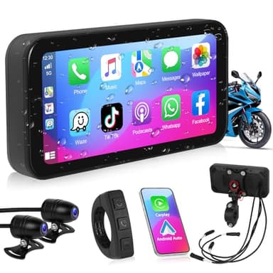 Podofo Autoradio pour Moto avec Carplay sans Fil Android Auto, Autoradio Portable 5,5 Pouces avec écran IPS avec Bluetooth, SWC, Transmission FM