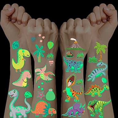 Dinosaure Tatouage Enfant Garcon, 10 Feuilles Tatouage Fluorescent, Dinosaure Jouet Cadeau Garcon 3 4 5 6 7 ans, Petit Cadeau Anniversaire Enfants Pinata Dinosaure