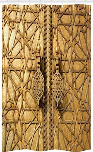 ABAKUHAUS marocain Rideau de Douche Stalle, Marrakech Palais Royal, Ensemble de Salle de Bain en Tissu en Crochets, 120 x 180 cm, Or
