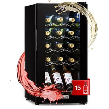 Klarstein Cave a Vin sur Pieds, Caves à Vin de 44L avec une Porte en Verre, Cave a Vins à Zone Unique, Bar Intérieur/Extérieur, Frigo vin, Cave a Vin de Vieillissement, Petite Cave à Vin 15 Bouteilles