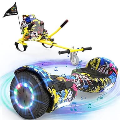 EVERCROSS XP9 Hoverboards avec Siège 6,5'', Overboard avec Hoverkart pour Enfant, Hoverboards avec Musique Bluetooth et Lumières LED, 4 AH Batterie, Max 15 km/h, 7KG Overboard avec 5,6KG Overkart