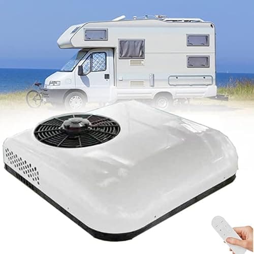 ALSUP Climatiseur 12V DC/climatiseur de Toit Ultra-Mince pour Voiture, Applicable aux monospaces, véhicules, Maisons, camions, véhicules agricoles, excavateurs, etc.,White-12V