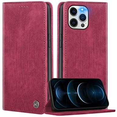 FMPCUON Coque pour iPhone 14 Pro Max, Luxe Cuir de Housse Portefeuille Etui Conception Rétro [Fonction Support] Flip Case Compatible avec iPhone 14 Pro Max, Vin Rouge