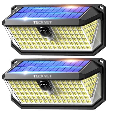 TECKNET Lampe Solaire Extérieur, 4200LM, 416 LEDs, Éclairage à 300°, 3 Modes, avec Détecteur de Mouvement, Lumiere Solaire Étanche IP66 pour Clôture, Ccour, Patio, Jardin, Garage, etc- 2 pcs