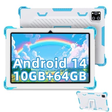 Semeakoko Tablette pour Enfant 10 Pouces Android 14 Kids Tablette avec 10GB+64GB(TF 1TB),Tablet Tactile Octa-Core,iWawa Éducative Apps Pré-Installé,Contrôle Parental, avec Protection Coque, Bleue