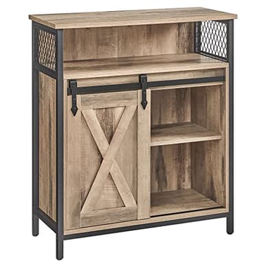 VASAGLE Meuble de Rangement, Buffet Cuisine, Commode, avec Porte Coulissante, 30 x 70 x 80 cm, Étagères Réglables, pour Salon, Marron Camel et Noir d'encre LSC089B50V1