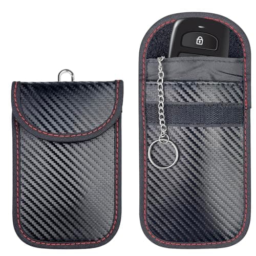 Tekenewbse 2 Pochette Faraday Clé Voiture RFID, Faraday Pouch Bag, Pochette Voiture Protection Clef, Protection Anti RFID pour Clef Télécommande Avec Anneau Porte-Clé Intégré Fibre Carbone Bloqueur