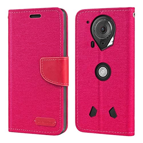 Étui Portefeuille en Tissu Oxford et Cuir PU Compatible avec Crosscall Trekker-X4, Coque Robuste avec Rabat Magnétique et Fentes Cartes (Rouge Rose)