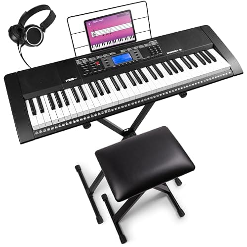 Max Rhapsody61 Clavier Électronique, 61 Touches, Pack complet avec Casque Audio, Stand, Micro et Banc, Synthétiseur Débutant Complet, Deux Haut-parleurs Intégrés, Idéal pour l'Apprentissage