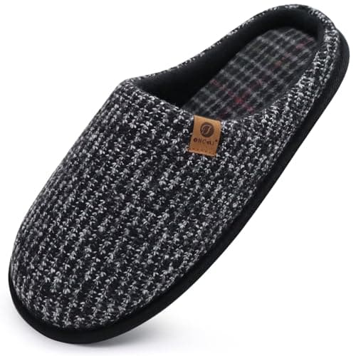 ONCAI Chaussons Homme Pantoufles à Rayures Hiver Chaussures Chaudes pour La Maison en Mousse à Mémoire de Forme, Laine en Peluche Doublée Avec Semelle en Caoutchouc Antidérapante Noir Taille 42