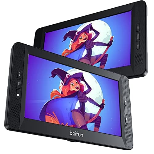 Lecteur DVD BOIFUN Voiture 2 Écrans 10.5" avec Batterie 7 Heures TV Portable Appuie-tête 2 Moniteurs 1024 * 600 HD Support Appuie-tête USB AV in/Out FM