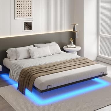 DICTAC Cadre de Lit 180 x 200 avec Éclairage LED et sommier à Lattes lit 2 Personne 180x200 pour Adulte avec Cachées Jambes,Lit Double en Métal,Structure Solide,Facile à Assembler,Noir-sans Matelas