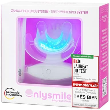 OnlySmile Kit de Blanchiment Dentaire Professionnel – Vainqueur du Test 2024 – Gel & Lampe LED pour Blanchir les Dents, Kit de Blanchiment des Dents à domicile, Blanchisseur de Dents Sûr et Indolore