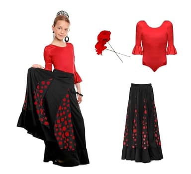 ZZ DISFRAZZES Déguisement sévillane pour enfant, flamenco rouge et noir avec accessoires – Robe sévillane, fête d'avril, carnaval et fêtes à thème Taille 8 ans