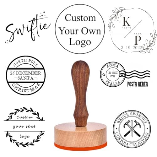 Personnalisable Tampon Encreur en Dois,Tampon Personalisé en Caoutchouc Pour Signature étiquettes d'adresse Logo d'entreprise-Plusieurs Tailles (Le bois)