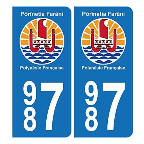 HADEXIA Autocollant Plaque d'immatriculation 987 Polynésie Française BIS