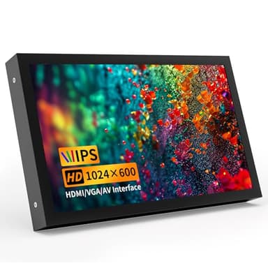Mini Moniteur 7 Pouces, 1024×600 HD IPS Mini Écran avec Haut-parleurs Intégrés/HDMI/VGA/AV Entrée pour PC, TV, DVD, CCTV, Raspberry Pi