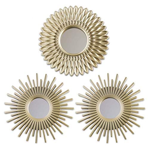 BONNYCO Miroir Murale 3 Pièces Miroir Rond Soleil pour Decoration Murale dans Maison, Salon et Chambre | Ornements Accrocher au Mur, Original Cadeau Femme et Maman | Mirroir Doré Mur Decoratif