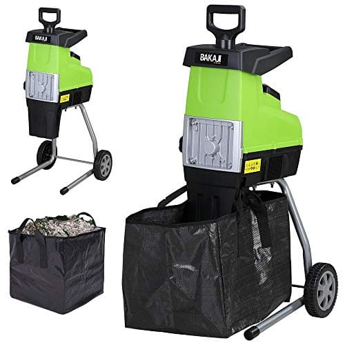 BAKAJI Broyeur électrique, hachoir à feuilles, puissance 2800 W, broyeur, feuilles et compotage, avec sac de ramassage 60 l