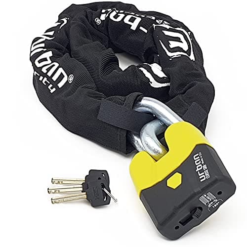 URBAN U8K120 Chaine Antivol pour Moto SRA Homologué, Haute Sécurité, Acier Trempé ø15mm, Double Verrouillage, Serrure Anti-Crochetage, 120cm pour Fixation dans Garage Moto ou Velo Électrique