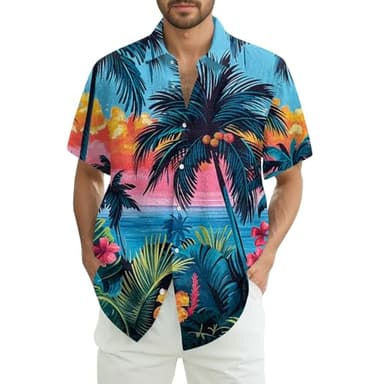 Chemise Homme Funky Hawaïenne Manches Courtes Été Shirt de Fleur Aloha Tropical Imprimé Plage Casual Classique Hawaii Décontractée Casual Chemises Bleu 2XL