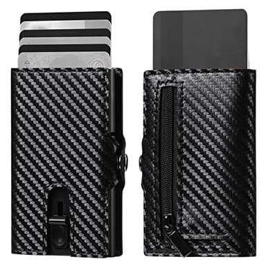 VpiuV® Étui pour cartes de crédit avec protection RFID NFC | Portefeuille fin pour homme et femme avec blindage | Mini porte-cartes en aluminium pour homme avec argenté, A fibre de carbone, m, Moderne