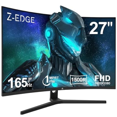 Z-Edge Ecran Pc Gamer Incurvé 27'' 165 Hz, 1ms, FreeSync, FHD(1920x1080), Moniteur Gaming Lunette Ultra Fine 16:9, 1500R VA, Inclinaison Réglable, 2* HDMI2.0 & DP1.4, VESA 100*100mm(Câble HDMI Inclus)