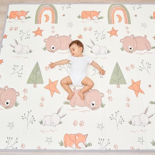Tapis D'éveil Bébé Pliable Epais Réversible 150x180x1cm - Tapis De Jeu Pour Enfant Bebe - Tapis De Sol XXL En Mousse - Tapis De Motricité Favorisant Le Développement Sensoriel - Cadeau Naissance Bébé
