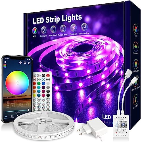 VKH Ruban LED 5m(30 LED/m), Bande LED RGB Multicolore avec Télécommande et Application, 16 Millions de Couleurs, Décoration Lumineuse pour Chambre, Noël, Fête, Anniversaire et Mariage.(1 * 5m)