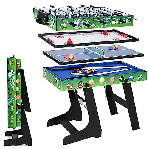 Table de jeu 4 en 1 - Piscine pliable de 1,2 m - Air Hockey - Tennis de table avec accessoires - Table de sport d'intérieur pour soirée de jeux en famille (103 x 58 x 73 cm)
