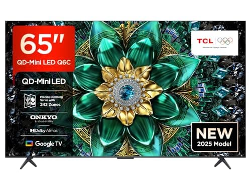 TCL 65Q6C QD-Mini LED TV, 4K HDR Premium 1000nits, Smart TV alimenté par Google (Dolby Vision IQ et Atmos, système Audio Onkyo 2.1, Motion Clarity Pro 144Hz, Game Master, contrôle Vocal Mains Libres)