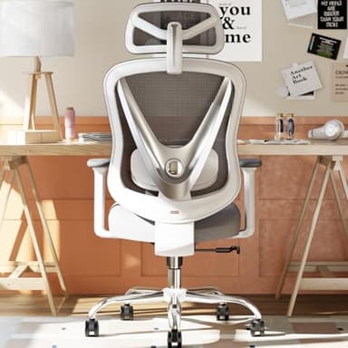 HOLLUDLE Chaise de Bureau Ergonomique avec Support Lombaire 3D & accoudoirs 3D réglables – Design en V du Dos, Fauteuil de Bureau Confortable pour Bureau et Maison, Blanc